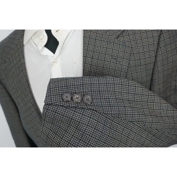 Ermenegildo Zegna Brown Blue Textured Wool Plaid Sport Coat Jacket Sz 42L